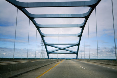 Approaching crest of highway bridge