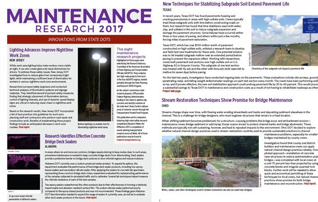 Maintenance Research 2017: Innovations from State DOTs