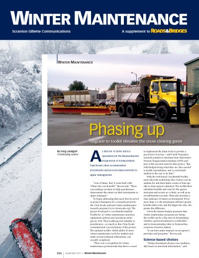 Feature article on Clear Roads Cost-Benefit Toolkit