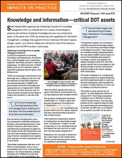 Knowledge and information -- critical DOT assets