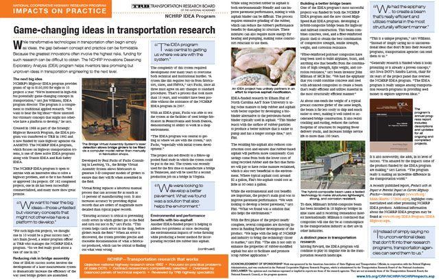 Game-changing ideas in transportation research