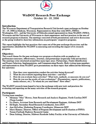 WisDOT Research Peer Exchange Final Report